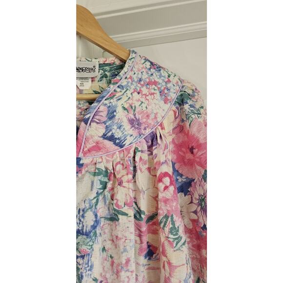 Crowntuft Womans LG PAJAMA Nightgown pink Floral Quilted Colae Large Pockets - Picture 6 of 10